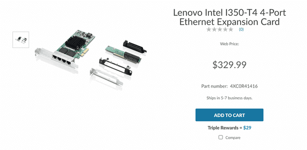 Lenovo Intel I350-T4 4-Port Ethernet Expansion Card